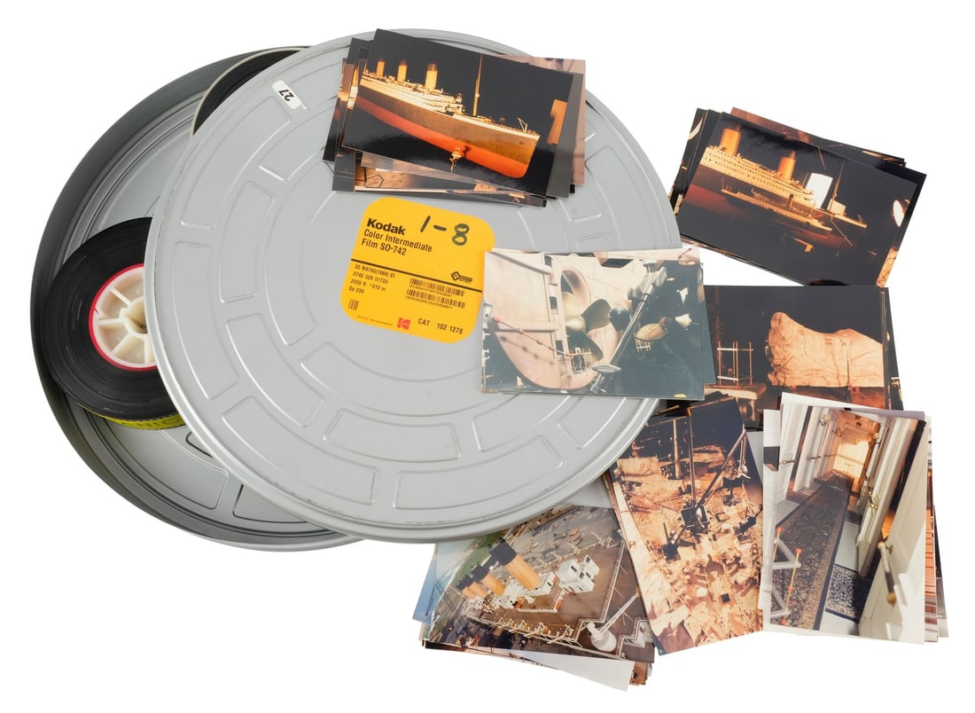 TITANIC (1997) - Tin of 35mm Film Reels with Box of Continuity and Set Photos (1 of 6)