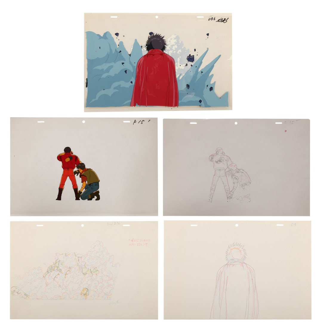 AKIRA (1988) - Tetsuo and Debris Original Production Cels and Matching Original Production Drawings: AKIRA (1988) - Tetsuo and Debris Original Production Cels and Matching Original Production Drawings - Two original production cels and matching production drawings featuring Shotaro Kaneda and Tetsuo