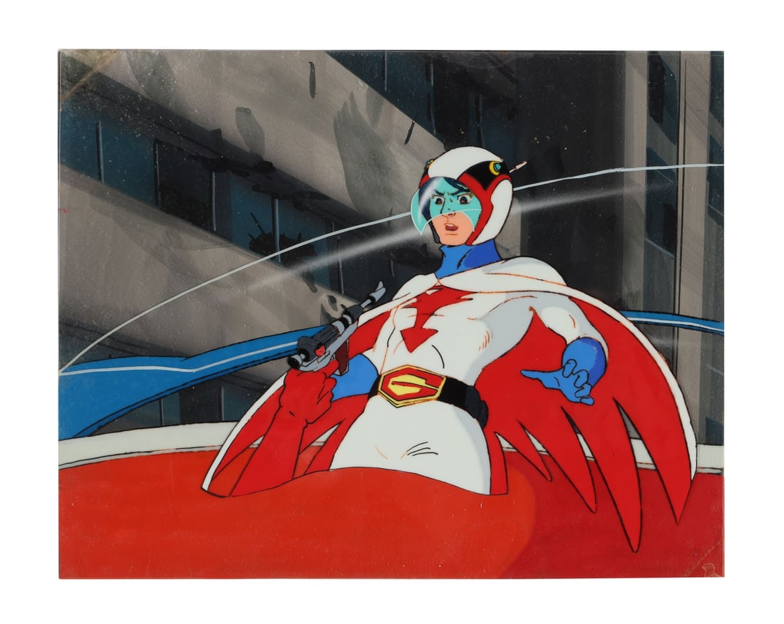 GATCHAMAN (T.V. SERIES, 1972-1980) - Ken Original Production Cel on Original Production Master: GATCHAMAN (T.V. SERIES, 1972-1980) - Ken Original Production Cel on Original Production Master Background - A superb original production cel on a hand-painted master production background featuring Ke