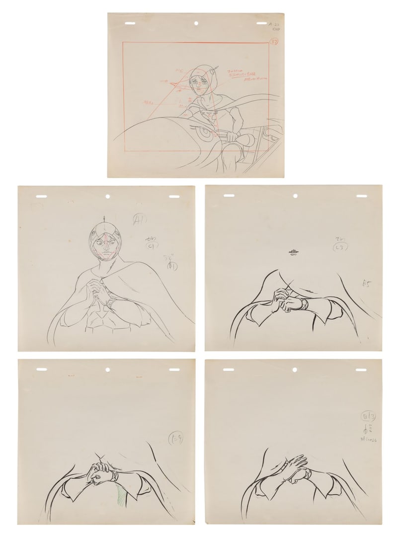 GATCHAMAN (T.V. SERIES, 1972-1980) - Jun and Joe Original Production Drawings, Season 2 (1978): GATCHAMAN (T.V. SERIES, 1972-1980) - Jun and Joe Original Production Drawings, Season 2 (1978) - A collection of five original production drawings from Science Ninja Team Gatchaman II, Tatsunoko Produ
