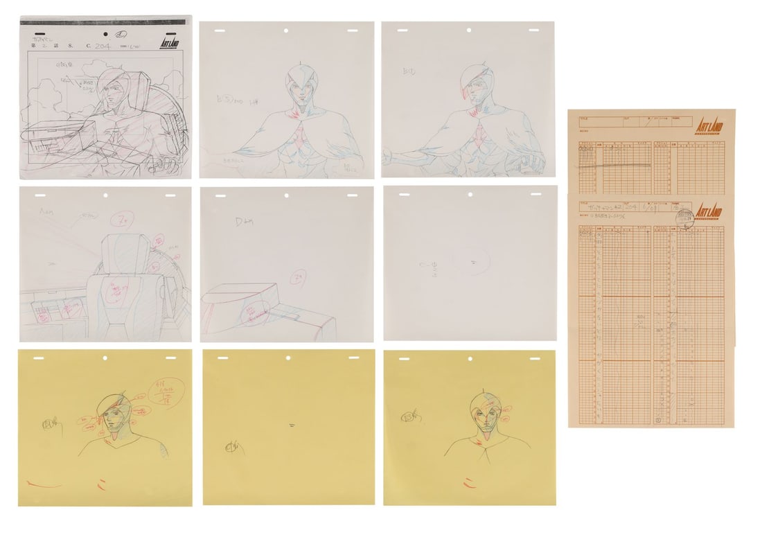 GATCHAMAN (T.V. SERIES, 1972-1980) - Ken Collection of Original Production Drawings from 'The: GATCHAMAN (T.V. SERIES, 1972-1980) - Ken Collection of Original Production Drawings from 'The Mysterious Red Impulse' (1994) - A collection of original production drawings of Ken the Eagle from the Ga