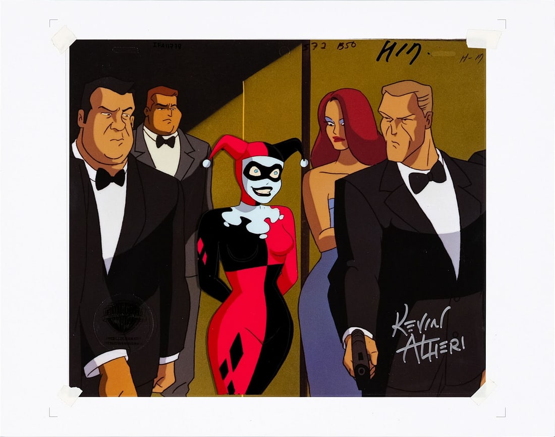 BATMAN: THE ANIMATED SERIES (1992-1995) - Kevin Altieri-Autographed Harley Quinn Original Production: BATMAN: THE ANIMATED SERIES (1992-1995) - Kevin Altieri-Autographed Harley Quinn Original Production Cel from "Harleyquinade" - An autographed original production cel from the final episode of season
