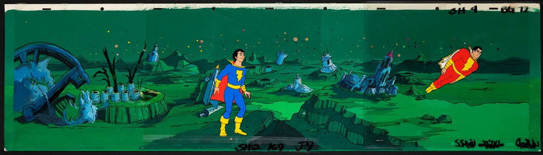 DC ANIMATED UNIVERSE - Captain Marvel Jr. and Shazam (Captain Marvel) Original Production Cels on (1 of 2)