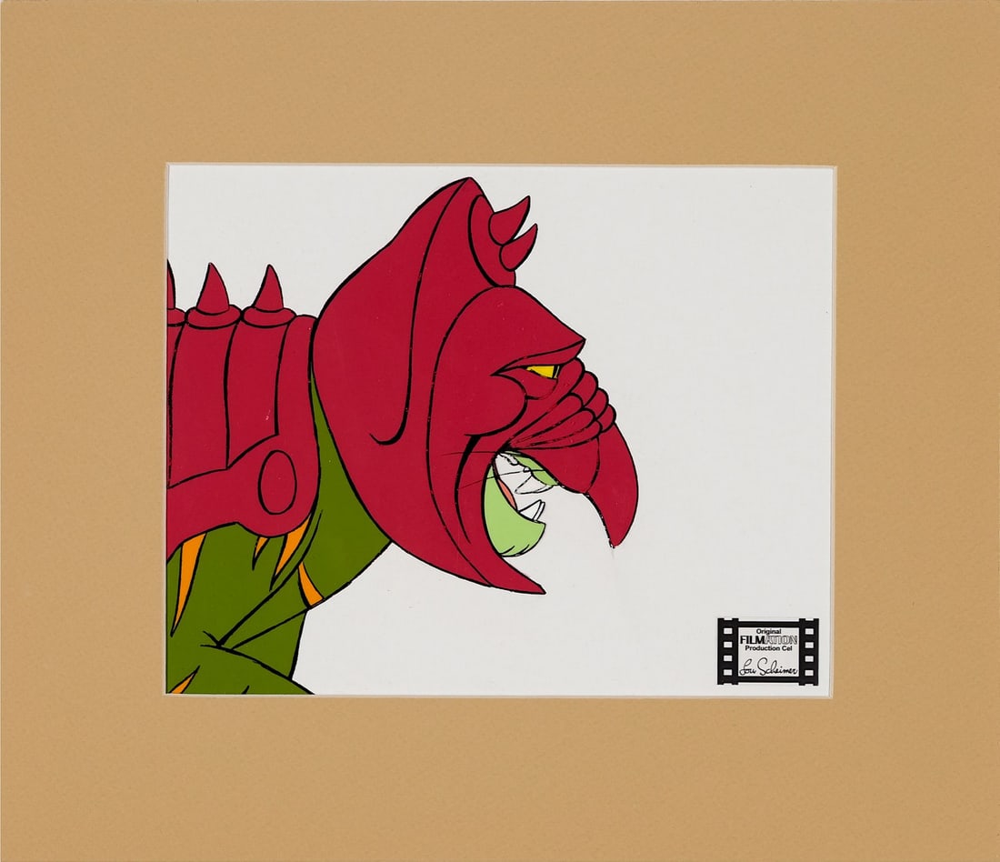 HE-MAN AND THE MASTERS OF THE UNIVERSE (1983-1985) - Battle Cat Original Production Cel, Matted: HE-MAN AND THE MASTERS OF THE UNIVERSE (1983-1985) - Battle Cat Original Production Cel, Matted - An original hand-painted production cel of Battle Cat from He-Man and the Masters of the Universe, Fil