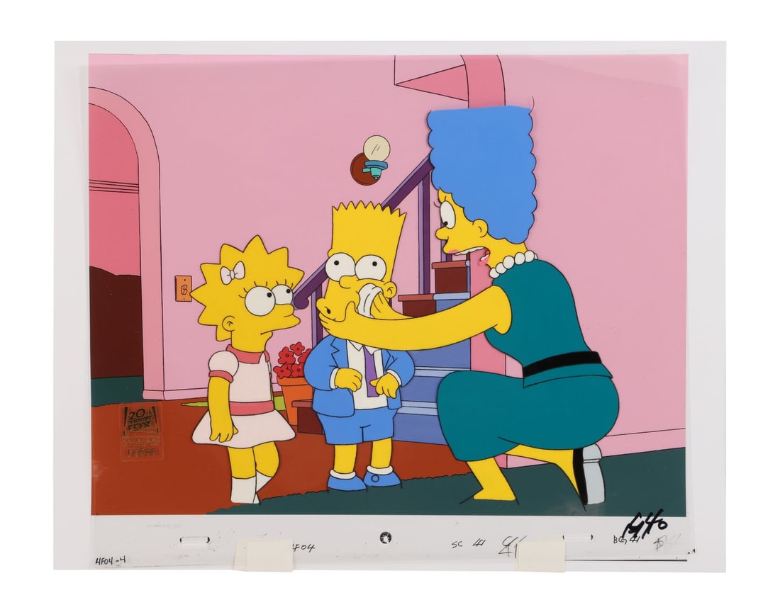 THE SIMPSONS (T.V. SERIES, 1989-PRESENT) - Lisa, Marge Wiping Barts Face Original Production Cel (1 of 2)