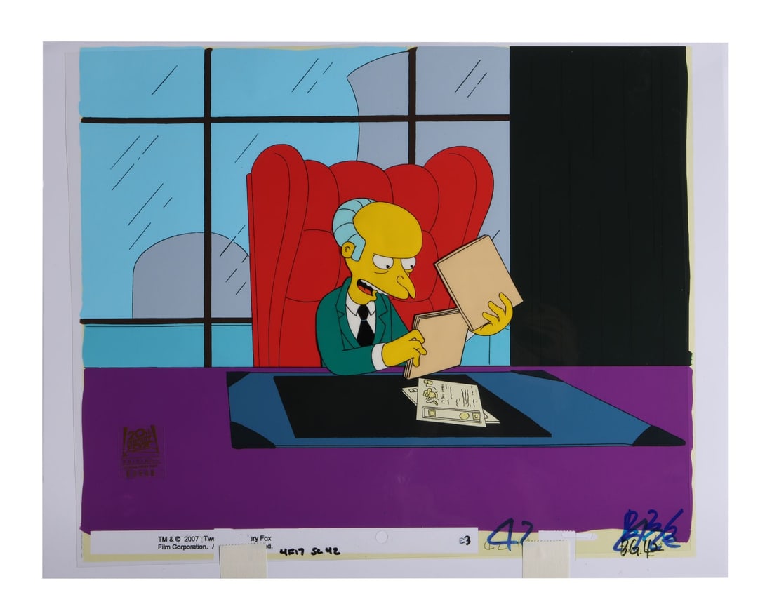 THE SIMPSONS (T.V. SERIES, 1989-PRESENT) - Mr Burns Original Production Cel from "The Old Man and: THE SIMPSONS (T.V. SERIES, 1989-PRESENT) - Mr Burns Original Production Cel from "The Old Man and The Lisa" - An original production cel from the 20th episode of season eight of The Simpsons titled "T
