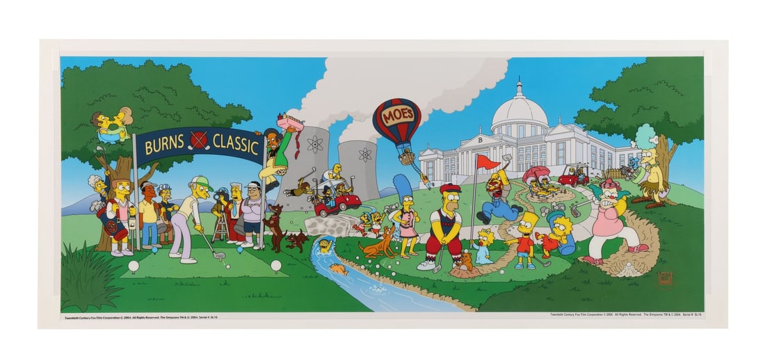 THE SIMPSONS (T.V. SERIES, 1989-PRESENT) - 'Burns Classic'' Limited Edition Sericel: THE SIMPSONS (T.V. SERIES, 1989-PRESENT) - 'Burns Classic'' Limited Edition Sericel - "Let Montgomery Burns win!" A limited edition sericel titled "Burns Classic" featuring 33 Simpsons characters in a