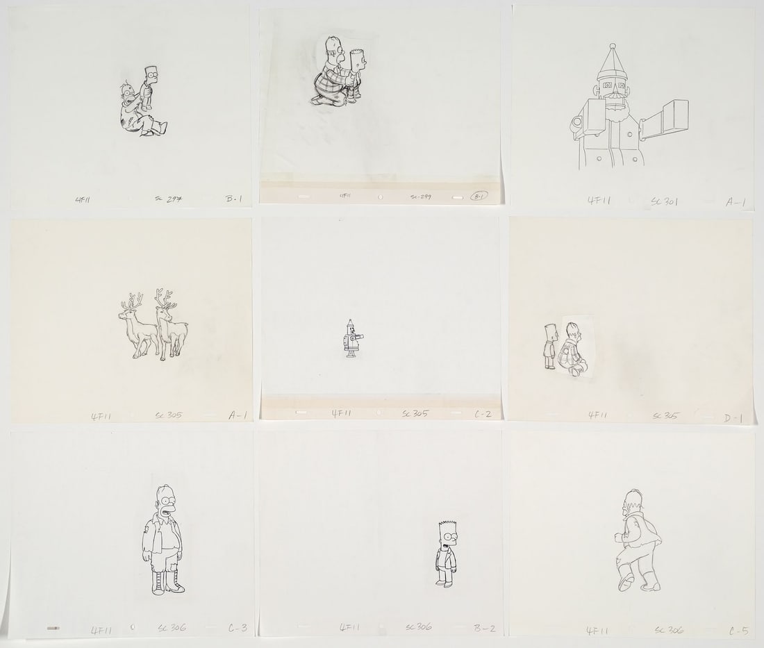 THE SIMPSONS (T.V. SERIES, 1989-PRESENT) - Homer, Bart, Collection of Original Hand-drawn Production (1 of 5)