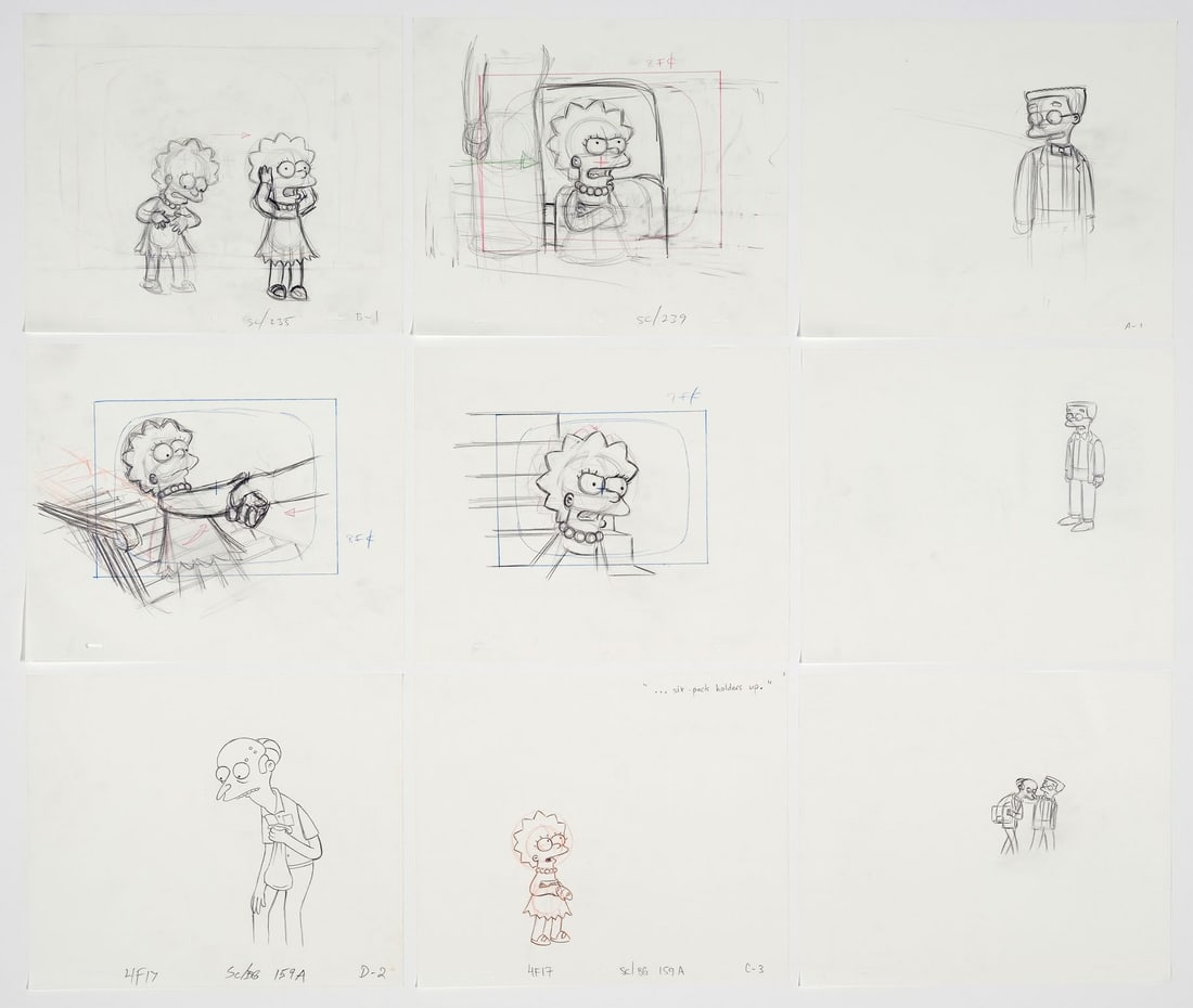 THE SIMPSONS (T.V. SERIES, 1989-PRESENT) - Mr. Burns, Smithers, Lisa, Collection of Hand-drawn (1 of 5)