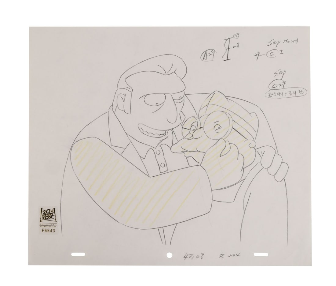 THE SIMPSONS (T.V. SERIES, 1989-PRESENT) - Fat Tony and Hans Moleman Original Production Drawing (1 of 2)
