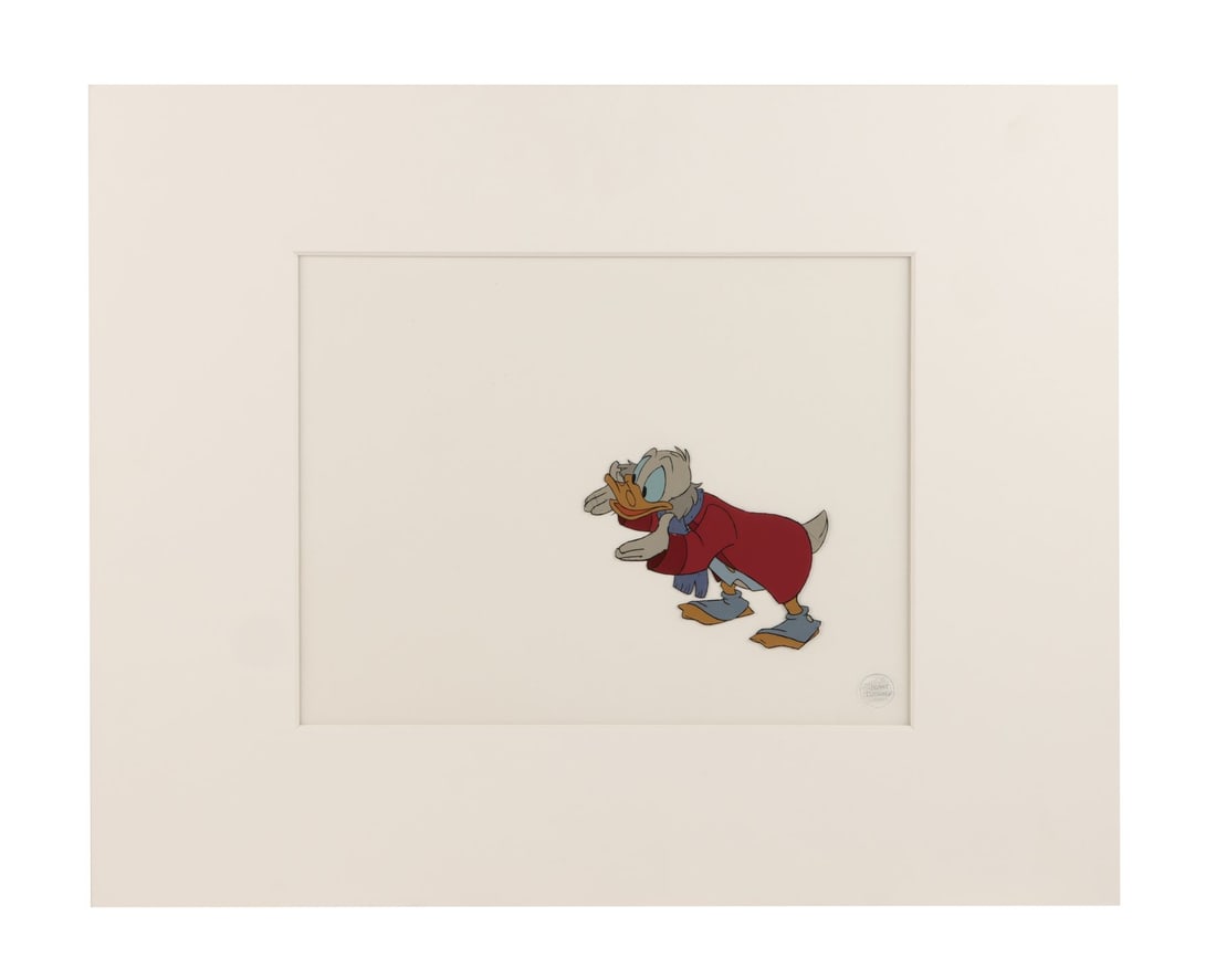 MICKEY'S CHRISTMAS CAROL (1983) - Scrooge McDuck as Ebenezer Scrooge Original Production Cel, Matted: MICKEY'S CHRISTMAS CAROL (1983) - Scrooge McDuck as Ebenezer Scrooge Original Production Cel, Matted - A charming original production cel of Scrooge McDuck as Ebenezer Scrooge from Walt Disney's Micke