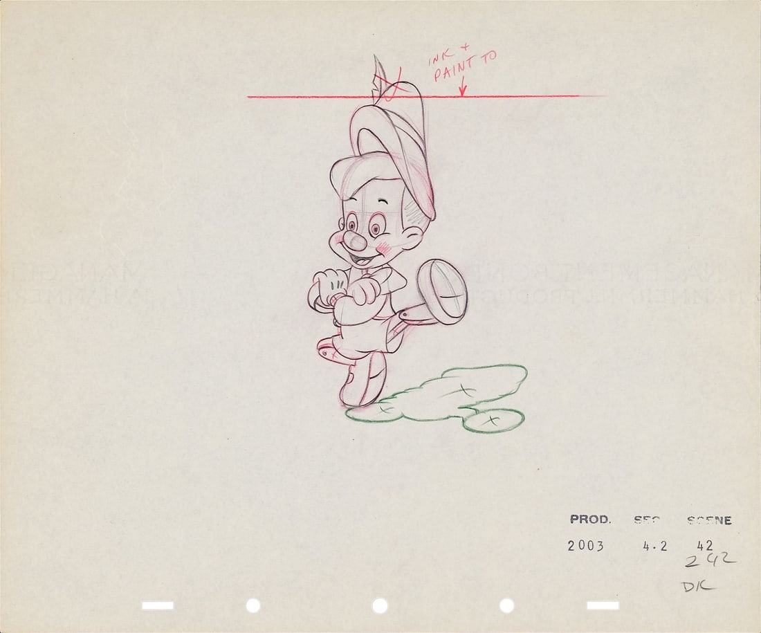 PINOCCHIO (1940) - Pinocchio 'I Got No Strings' Sequence Original Production Drawing (1 of 1)