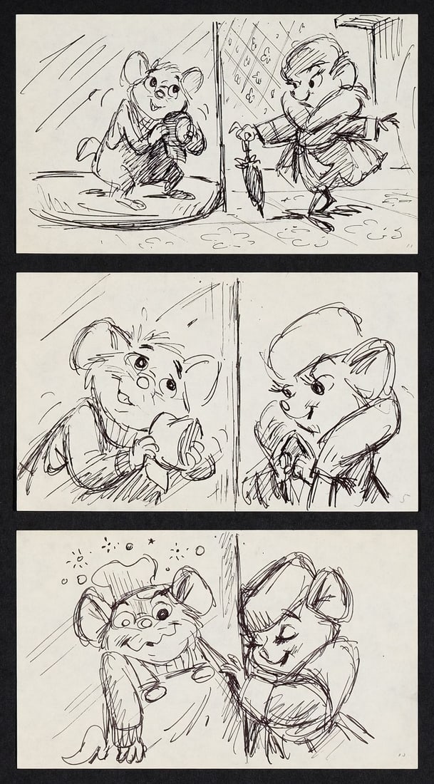 THE RESCUERS (1977) - Bernard and Miss Bianca Original Storyboard Drawings (Set of three) (1 of 1)