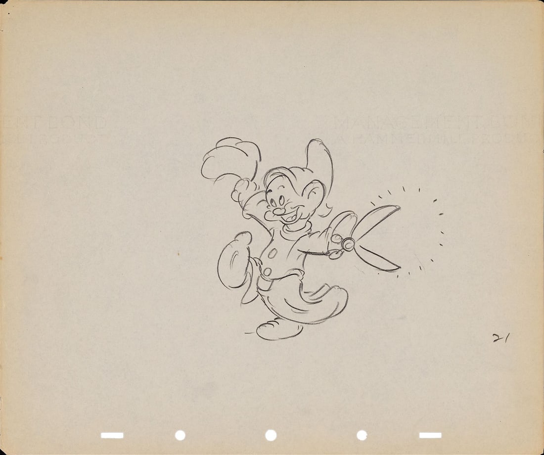 SNOW WHITE AND THE SEVEN DWARFS (1937) - Dopey Original Production Drawing (1 of 2)