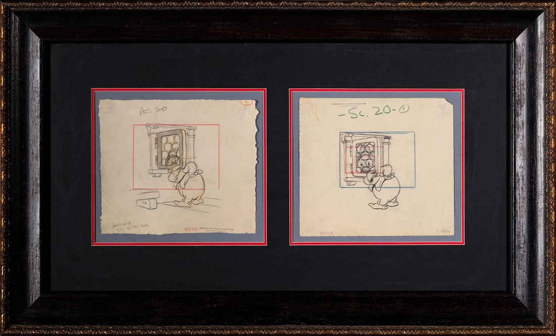 SNOW WHITE AND THE SEVEN DWARFS (1937) - Happy Original Courvoisier Framed Production Drawings (1 of 1)