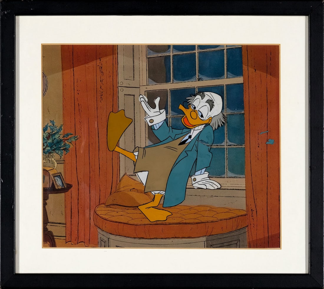 WALT DISNEY ANIMATION STUDIOS - Ludwig Von Drake Original Production Cel on Art Corner Presentation: WALT DISNEY ANIMATION STUDIOS - Ludwig Von Drake Original Production Cel on Art Corner Presentation Background from Walt Disney's Wonderful World of Color (1961) - A delightful original production cel