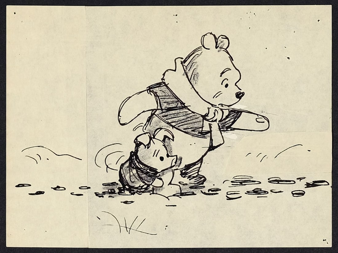 WINNIE THE POOH AND TIGGER TOO (1977) - Pooh and Piglet Original Storyboard Drawing (1 of 1)