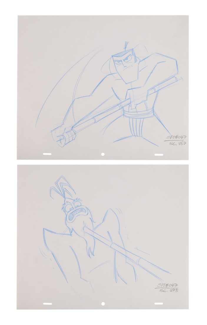 SAMURAI JACK (T.V. SERIES, 2001-2004) - Samurai Jack and Aku Blue line layout drawings from "Jack (1 of 3)