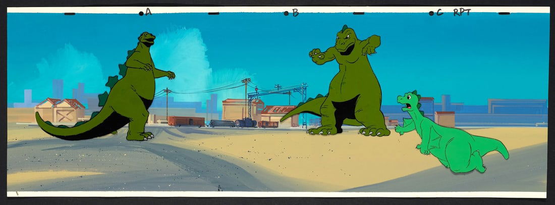 GODZILLA (ANIMATED T.V. SERIES 1980'S) - Godzilla and Godzooky Original Production Cels on Pan (1 of 1)
