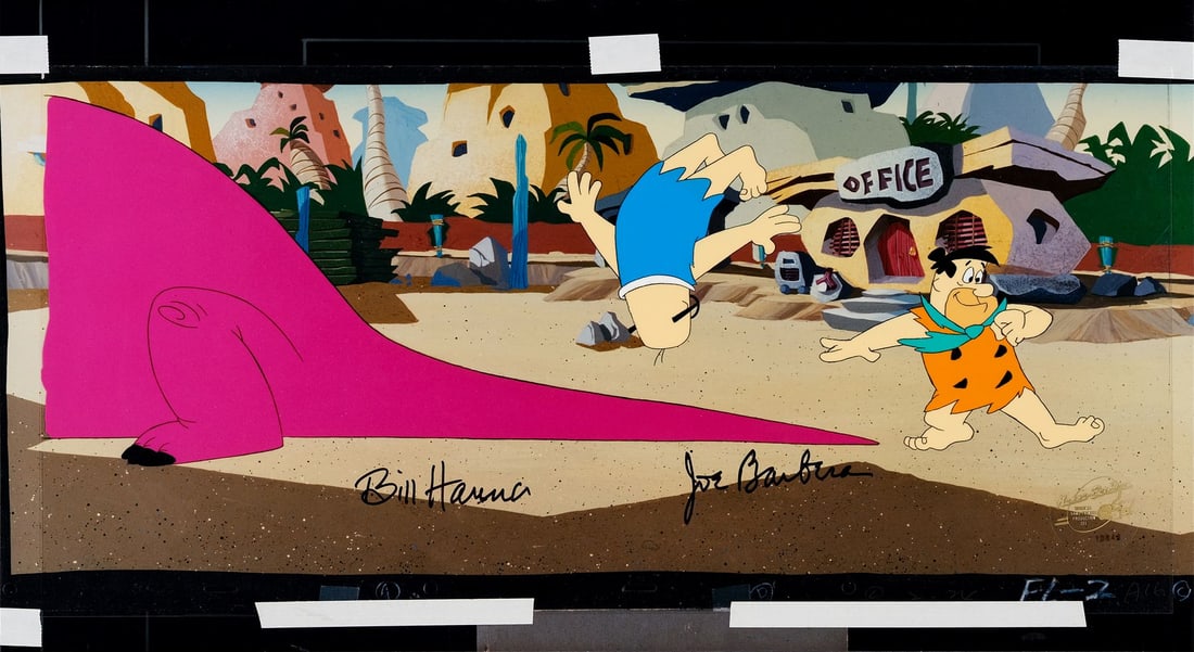 THE FLINTSTONES (T.V. SERIES, 1960-1966) - Fred Flintstone and Mr. Slate Pan Original Production Cel (1 of 1)