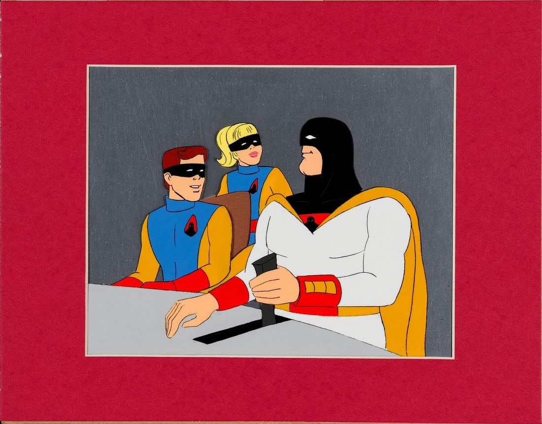 SPACE GHOST (1966-1968) - Space Ghost Original Production Cel and Three Limited Edition Maquettes: SPACE GHOST (1966-1968) - Space Ghost Original Production Cel and Three Limited Edition Maquettes #266/2500, #373/2500 and #386/2500 - An exceptional Space Ghost collection featuring an original produ