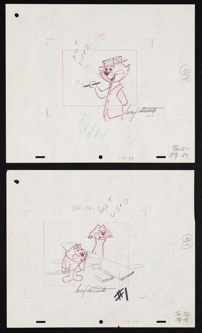TOP CAT (1961) - Top Cat, Benny the Ball, Choo Choo Original Production Drawings Signed Iwao (1 of 1)