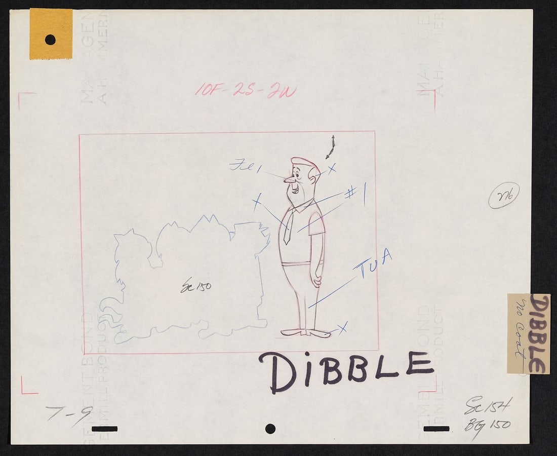TOP CAT (1961) - Officer Dibble Original Production Layout Drawing: TOP CAT (1961) - Officer Dibble Original Production Layout Drawing - A rare production layout drawing of Officer Dibble from Top Cat (Hanna-Barbera, 1961-1962) This layout drawing captures Dibble with