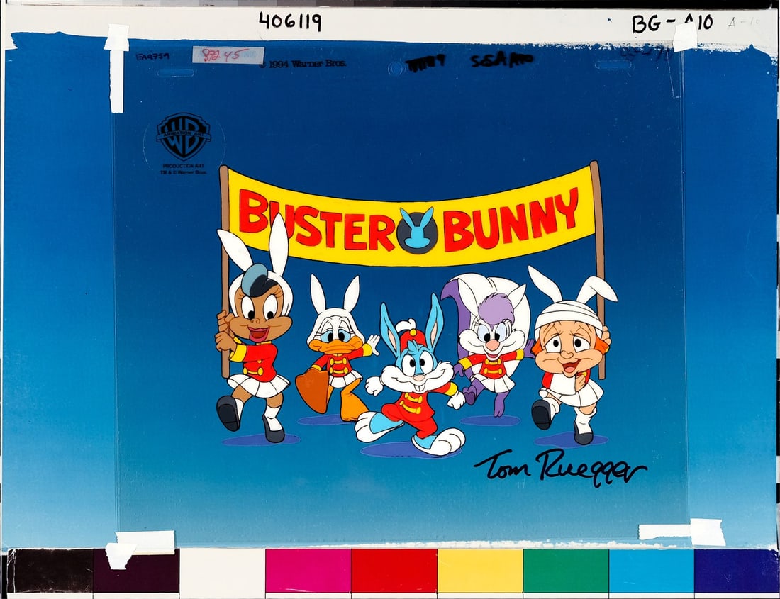 LOONEY TUNES (1929-0) - The Tiny Toons Cast Original Production Cel on Presentation Photographic (1 of 2)
