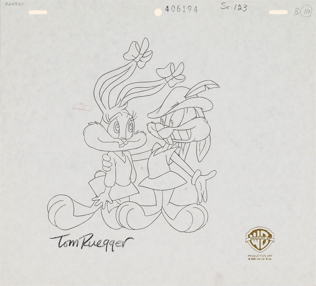 LOONEY TUNES (1929-0) - Buster, Babs Original Production Drawing Signed Tom Ruegger from 'Two-Tone (1 of 2)