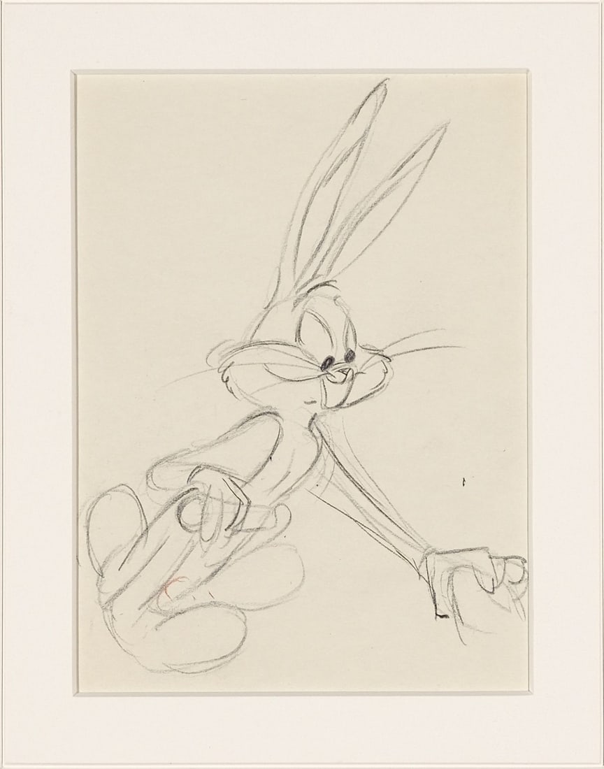 RABBIT'S FEAT (1960) - Bugs Bunny Chuck Jones Original Production Drawing: RABBIT'S FEAT (1960) - Bugs Bunny Chuck Jones Original Production Drawing - An original production drawing of Bugs Bunny, attributed to Chuck Jones, from Rabbit's Feat (Warner Bros., 1960). This is a