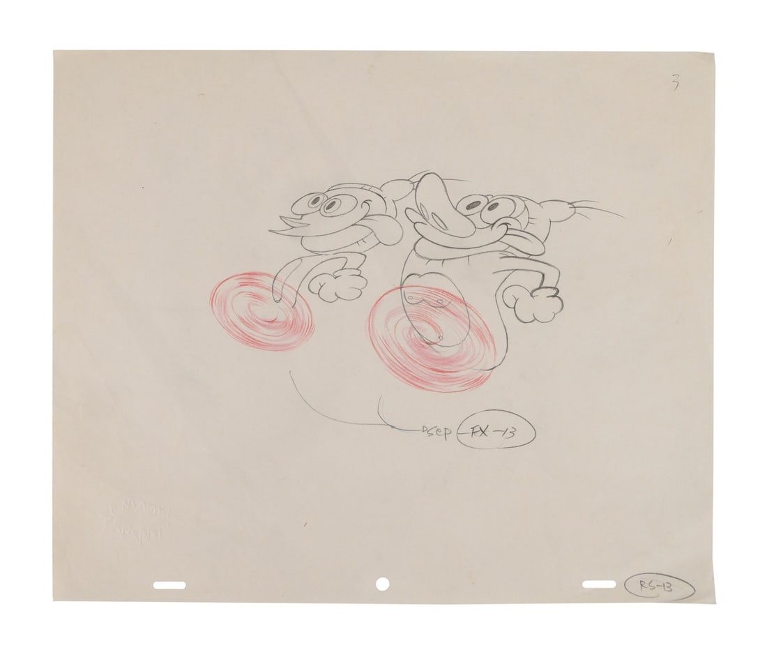 REN AND STIMPY (1991-1996) - Ren and Stimpy Original Production Drawing: REN AND STIMPY (1991-1996) - Ren and Stimpy Original Production Drawing - An original 12-field production drawing from The Ren and Stimpy Show, Spumcø for Nickelodeon, early 1990s, depicting Ren and