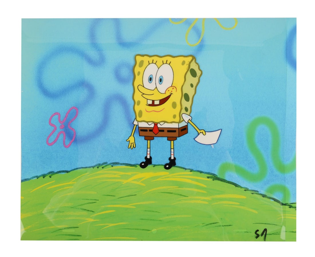 SPONGEBOB SQUAREPANTS (T.V. SERIES, 1999 - PRESENT) - Spongebob Original Production Cel on Fine Art (1 of 2)