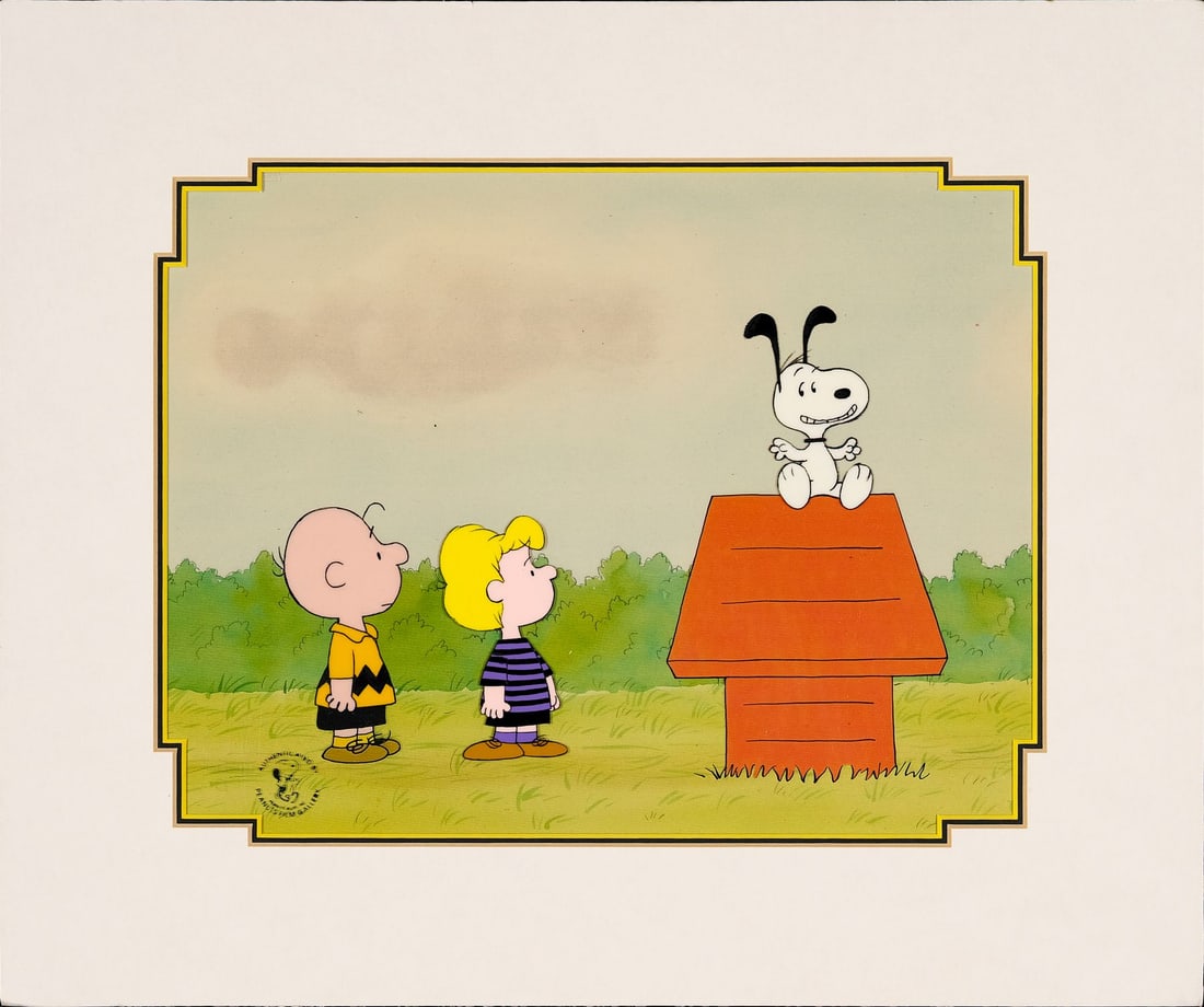 THIS IS AMERICA, CHARLIE BROWN (1989) - Snoopy, Charlie Brown and Schroeder Original Production Cel (1 of 4)