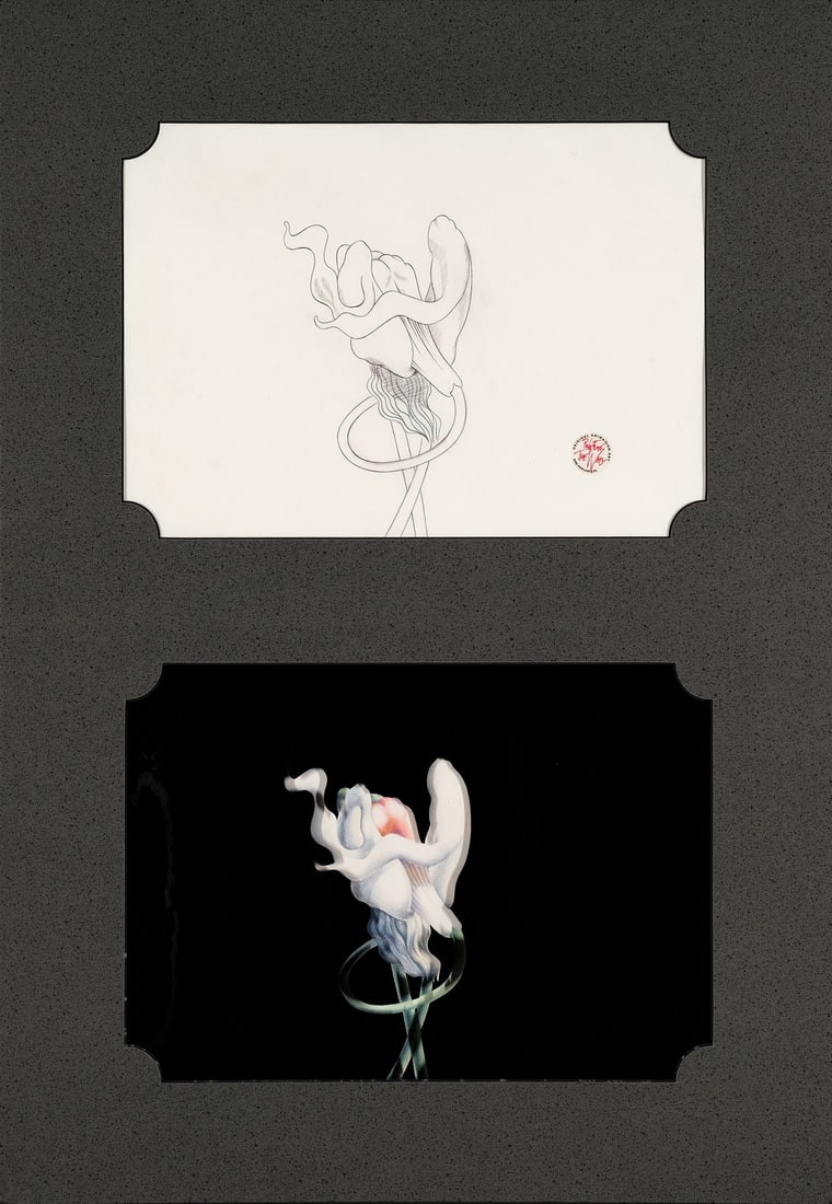 PINK FLOYD: THE WALL (1982) - Flowers from 'Pink Floyd's 'The Wall' Original Production Drawing and: PINK FLOYD: THE WALL (1982) - Flowers from 'Pink Floyd's 'The Wall' Original Production Drawing and Color Rendering - An exceptional original production drawing from Pink Floyd The Wall (MGM, 1982), f