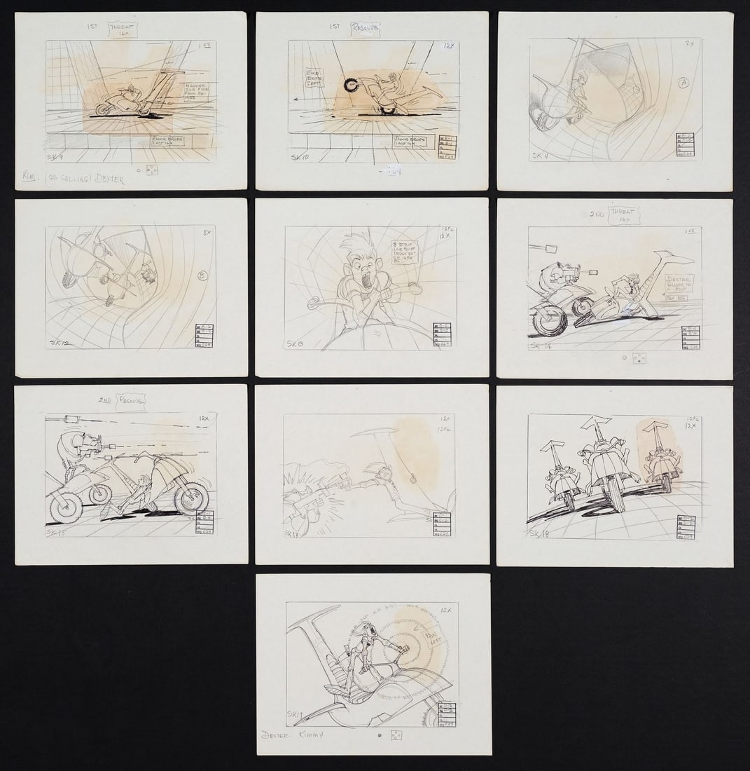 SPACE ACE (VIDEO GAME, 1983) - Space Ace Hand Drawn Storyboards The Chase: SPACE ACE (VIDEO GAME, 1983) - Space Ace Hand Drawn Storyboards The Chase - A group of ten original hand-drawn storyboard panels from Space Ace, the LaserDisc arcade game produced by Don Bluth Product
