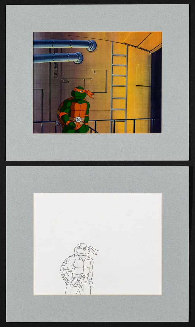 TEENAGE MUTANT NINJA TURTLES (1987-1996) - Michelangelo Original Production Cel and Matching (1 of 3)