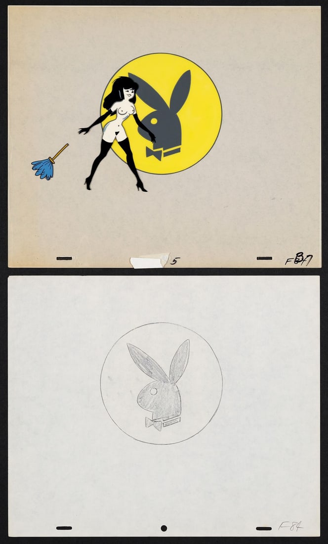 UNKNOWN PRODUCTION - Playboy Icon and Bunny Girl Original Production Cels and Original Production: UNKNOWN PRODUCTION - Playboy Icon and Bunny Girl Original Production Cels and Original Production Drawing - Original production cel and matching pencil drawing from Playboy Channel bumper animation, f