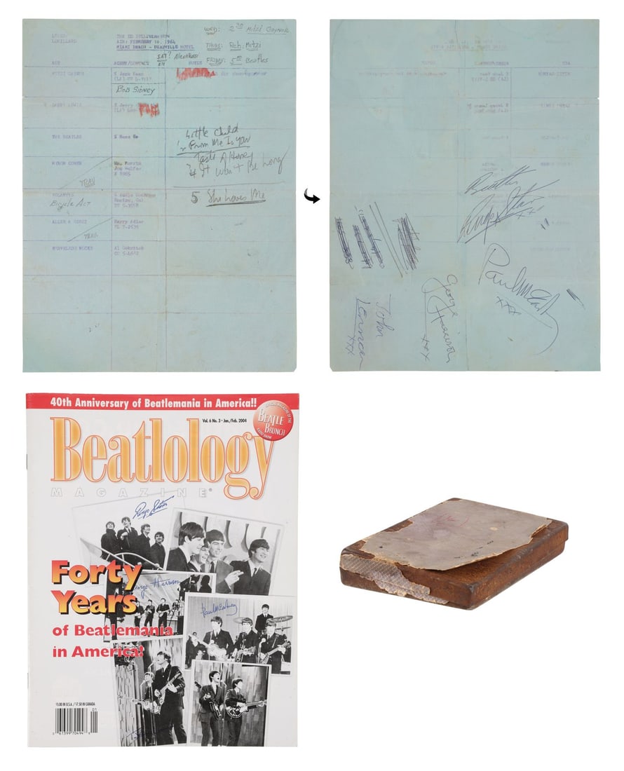 THE BEATLES - John Lennon, Paul McCartney, George Harrison and Ringo Starr-Autographed The Ed: THE BEATLES - John Lennon, Paul McCartney, George Harrison and Ringo Starr-Autographed The Ed Sullivan Show Running Order and Other Mementoes - A running order sheet from The Ed Sullivan Show, autogra