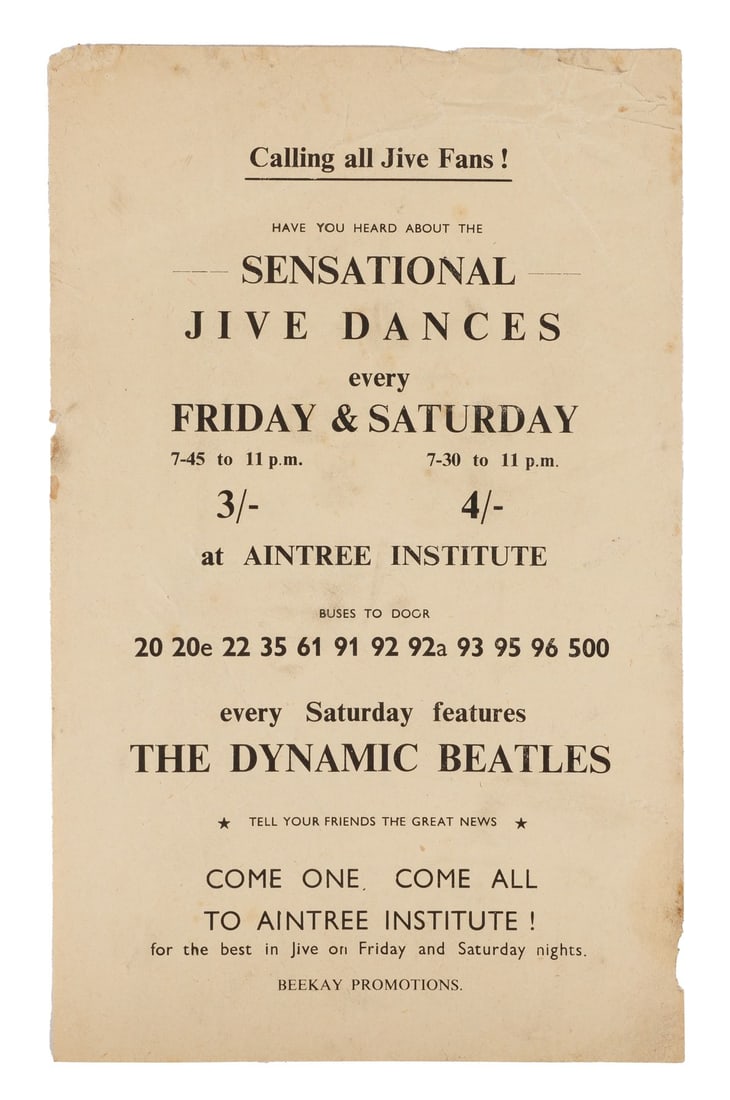THE BEATLES - Aintree Institute Handbill, 1961 (1 of 2)
