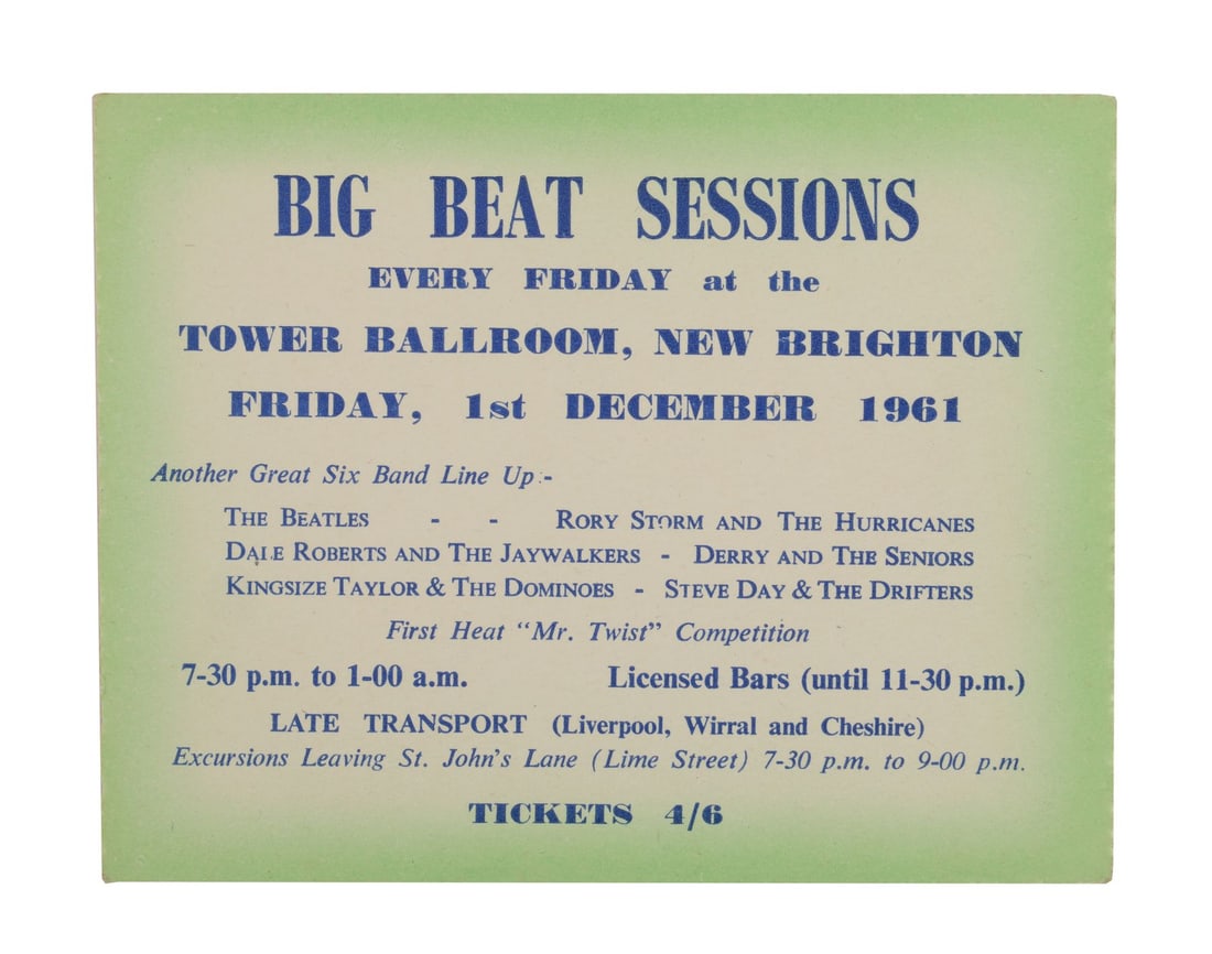 THE BEATLES - Big Beat Sessions Ticket, 1961 (1 of 2)