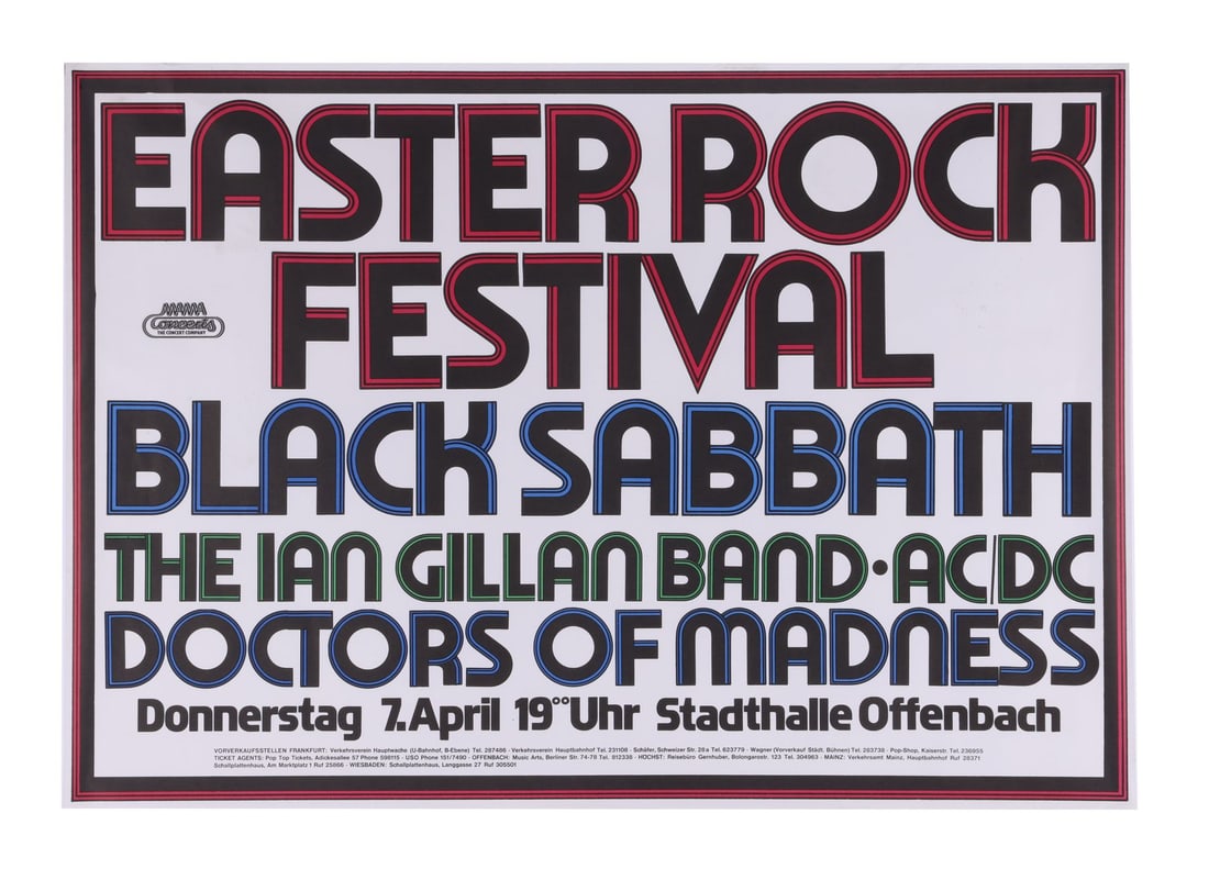 BLACK SABBATH - Black Sabbath and AC/DC Easter Rock Festival Concert Poster, 1977 (1 of 1)