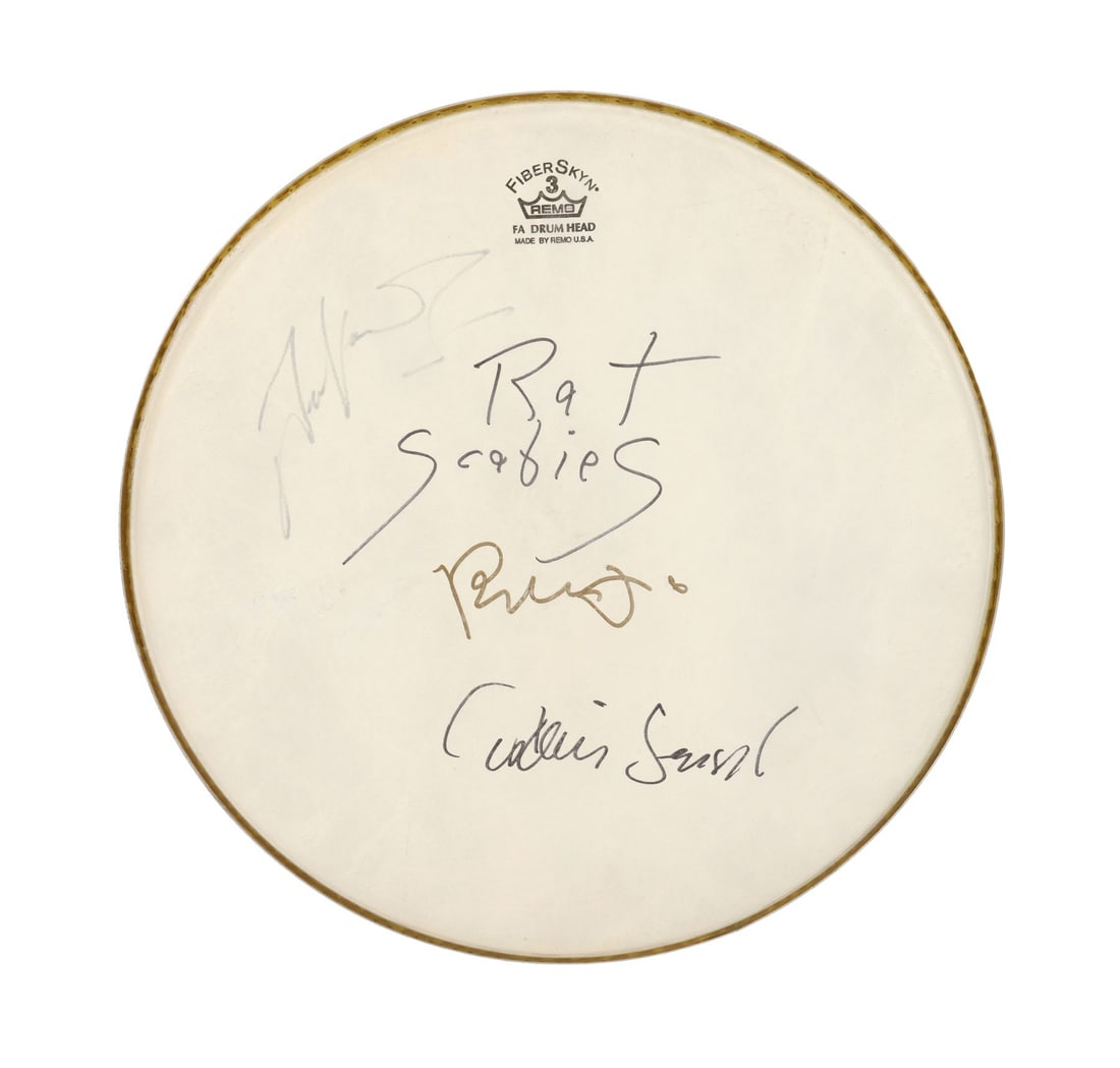 THE DAMNED (MUSIC) - Dave Vanian, Rat Scabies, Captain Sensible and Brian James-Autographed Drumskin (1 of 4)