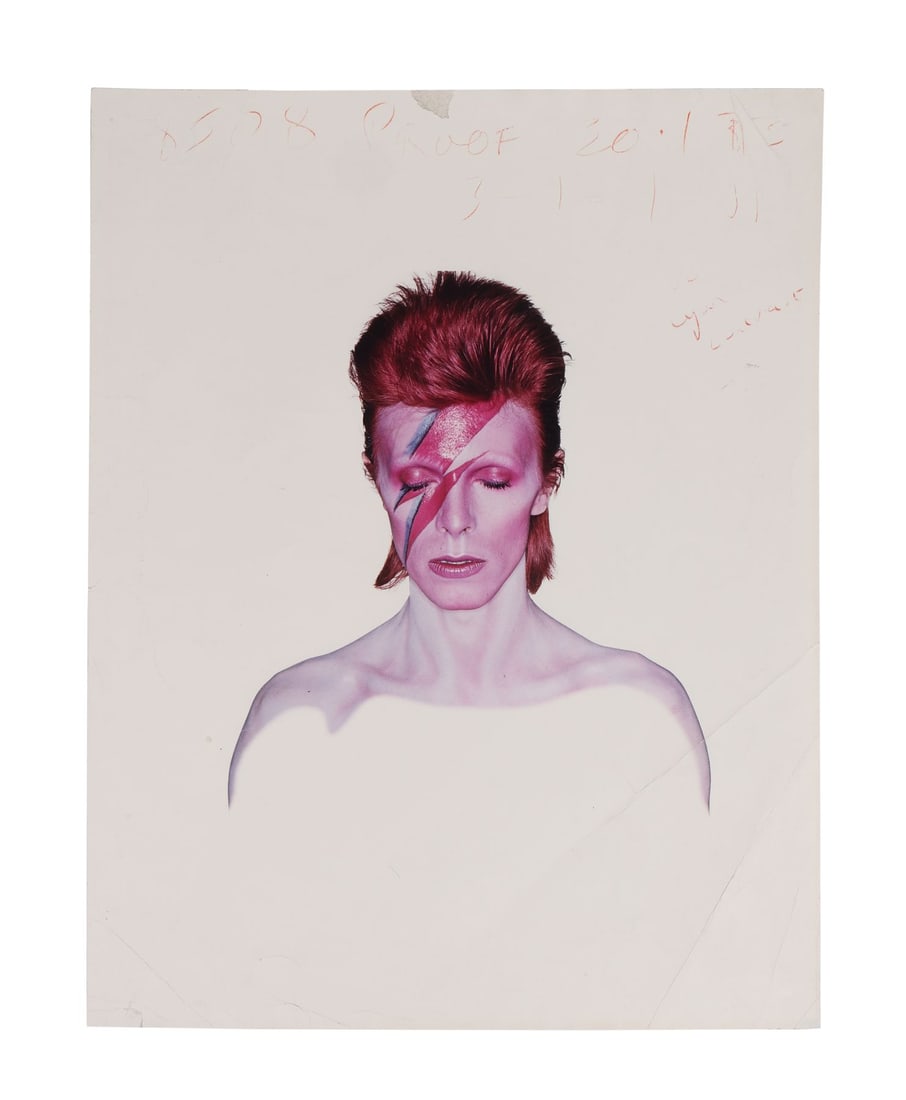 DAVID BOWIE - Aladdin Sane Concept Cover Vintage Proof Print: DAVID BOWIE - Aladdin Sane Concept Cover Vintage Proof Print - An original unairbrushed proof print for the iconic cover of David Bowie's album Aladdin Sane, photographed by Brian Duffy at his studio