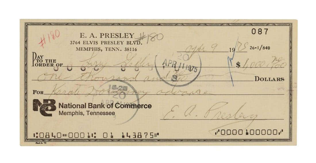 ELVIS PRESLEY - Elvis Presley-Signed Cheque (1 of 4)