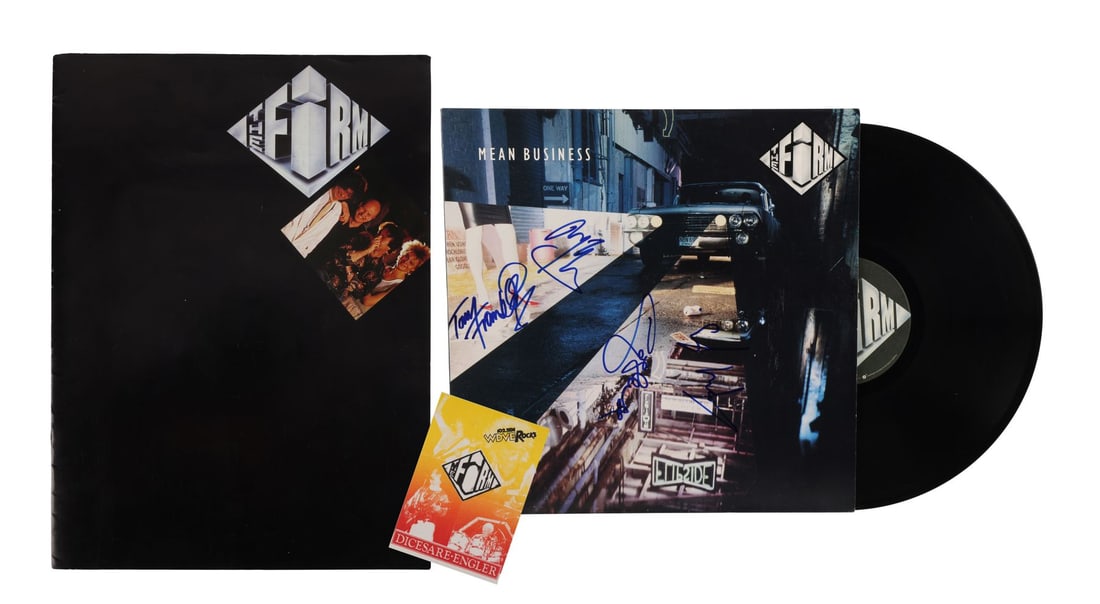 THE FIRM - Jimmy Page, Paul Rodgers, Tony Franklin and Chris Slade-Autographed Mean Business Vinyl, (1 of 4)