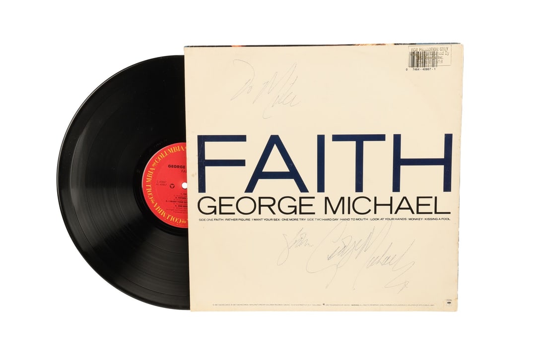 GEORGE MICHAEL - George Michael-Autographed Faith LP and Diet Coke Commercial Call Sheet: GEORGE MICHAEL - George Michael-Autographed Faith LP and Diet Coke Commercial Call Sheet - A vinyl LP of George Michael's debut solo studio album Faith, autographed by the singer, accompanied by a fiv
