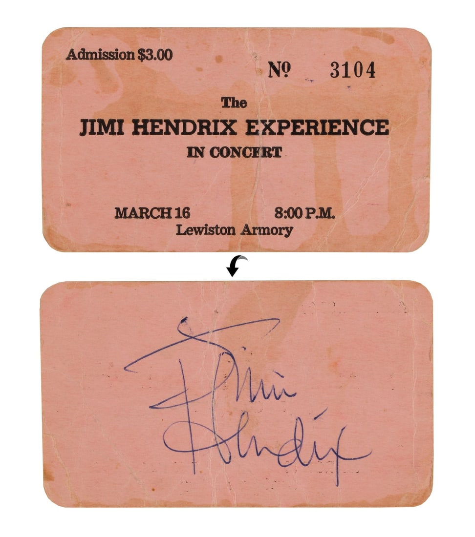 JIMI HENDRIX - Jimi Hendrix-Autographed Concert Ticket From 1968 (1 of 3)