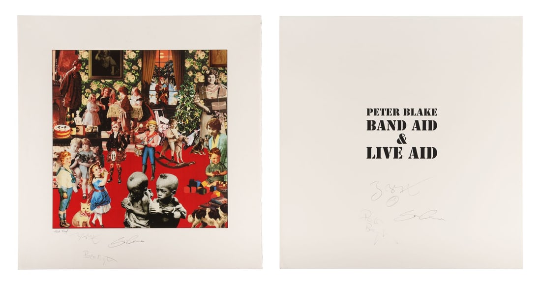 PETER BLAKE - Sir Bob Geldof, Simon Crow and Peter Briquette-Autographed "Do They Know It's (1 of 4)