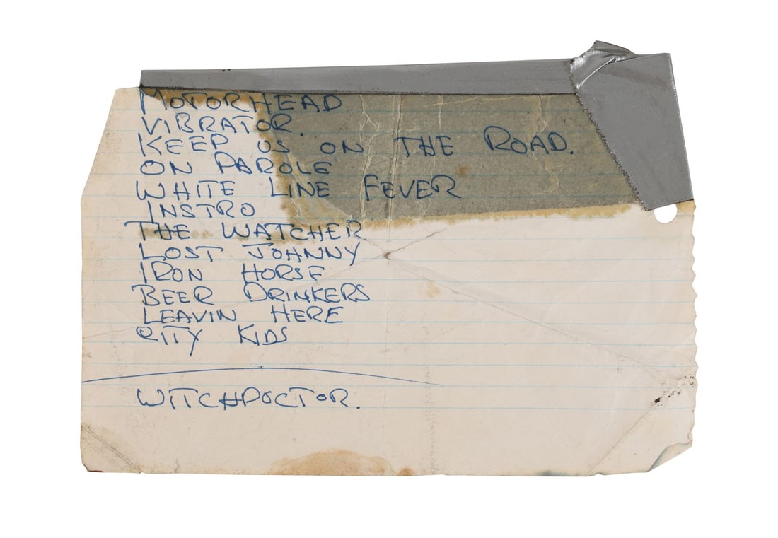 MOTORHEAD - Lemmy Handwritten Rafters Club Manchester Concert Setlist, 1976 (1 of 3)