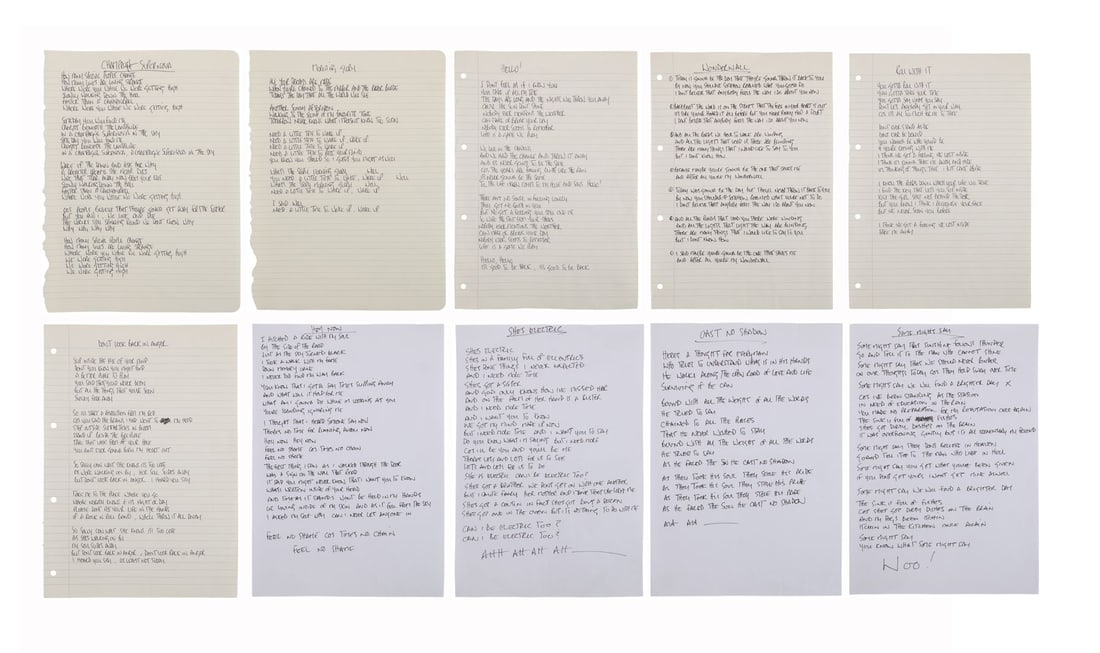 OASIS - Complete Set of (What's the Story) Morning Glory? Album Song Lyrics Handwritten by Noel (1 of 4)